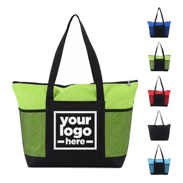 Zip-Top Tote Bag With Mesh Side Pockets