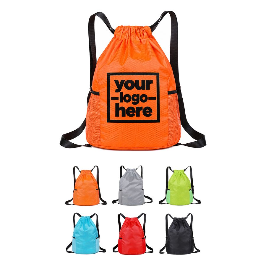 Gusseted Drawstring Backpack With Mesh Side Pockets
