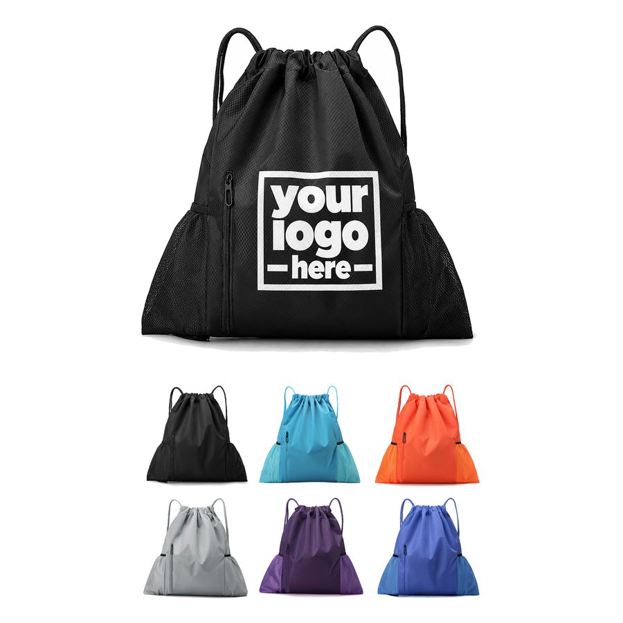 Drawstring Backpack With Two Side Mesh Pockets