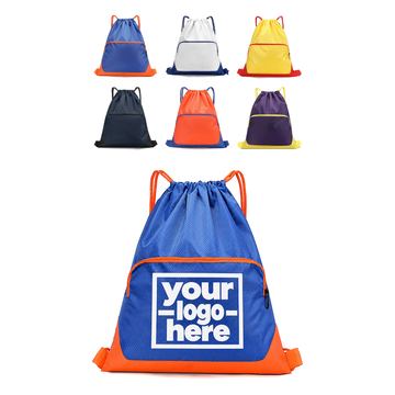 Contrast-Panel Drawstring Backpack With Adjustable Shoulder Straps