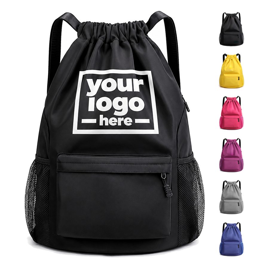Wide-Strap Drawstring Backpack With A Gusseted Base