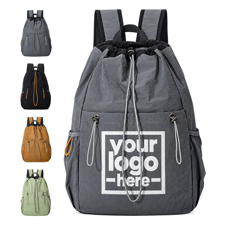 Drawstring Backpack With Vertical Front Pockets