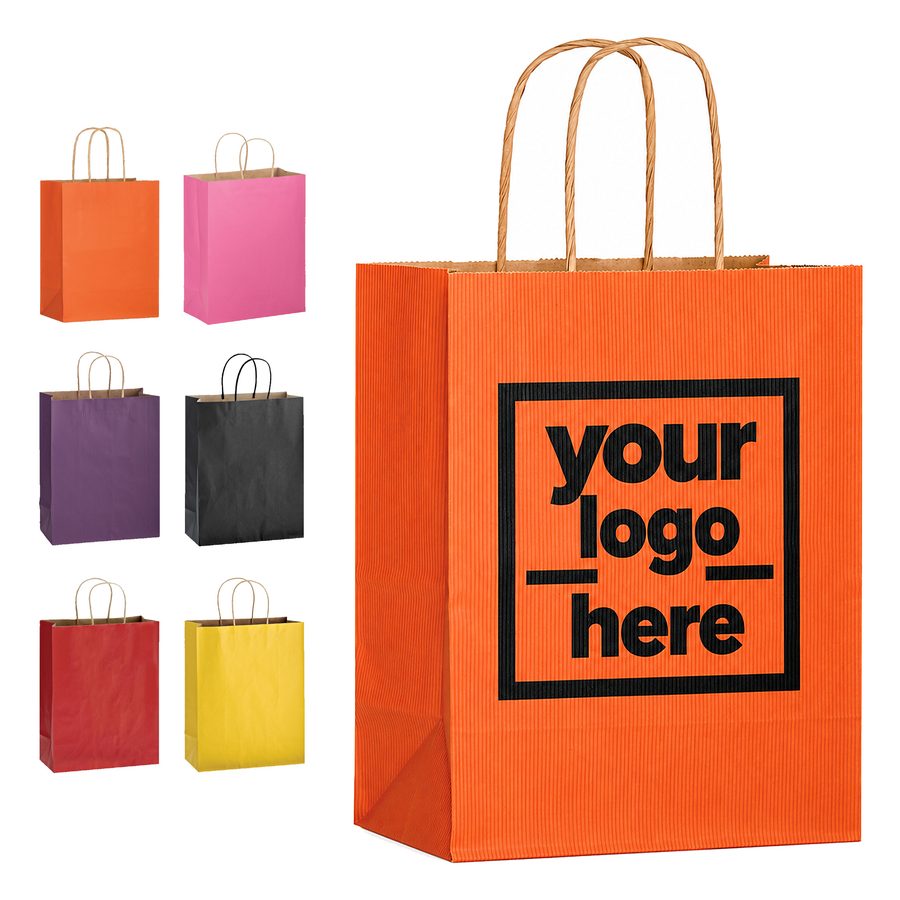 Ribbed Kraft Shopping Tote With Flat Bottom