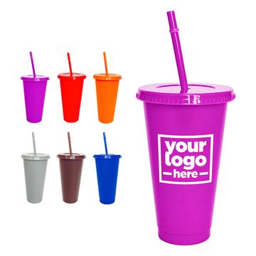 Tapered Plastic Cup With Straw Stopper