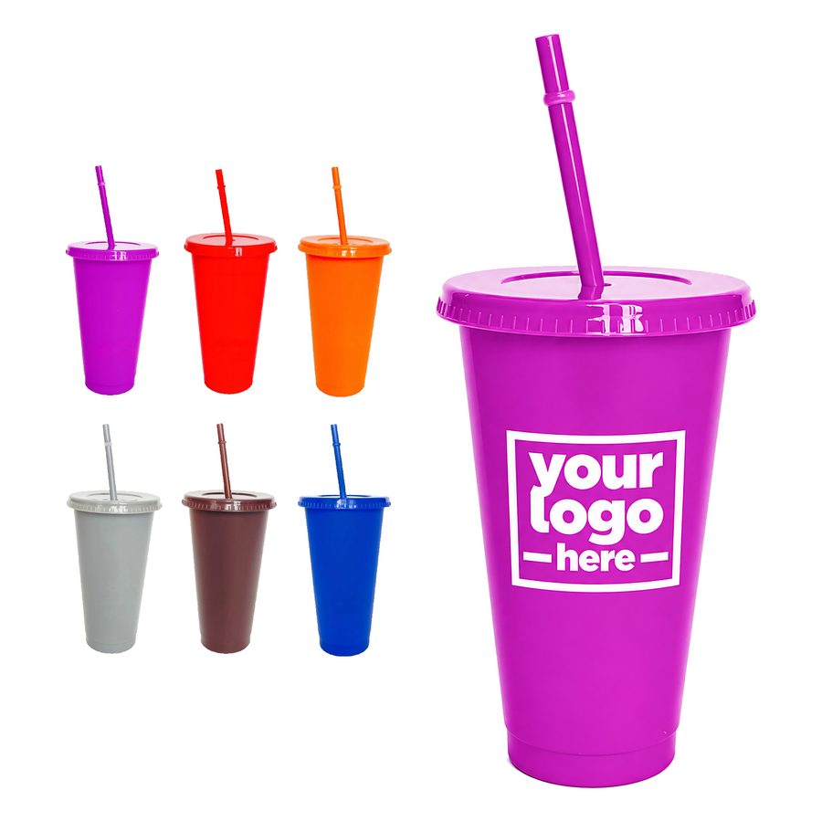 Tapered Plastic Cup With Straw Stopper