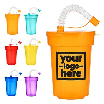 Tapered Plastic Cup With A Flexible Straw