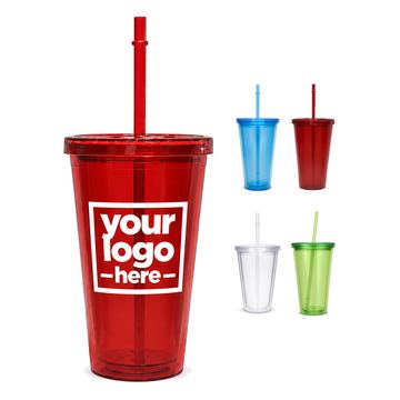 Tapered Acrylic Tumbler With Straw