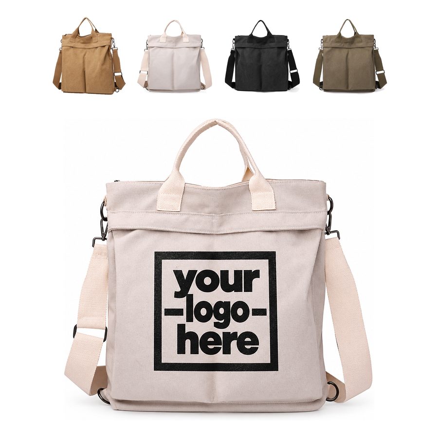 Convertible Canvas Tote With Pleated Front