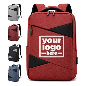 Geometric-Panel Laptop Backpack With External Charging Port