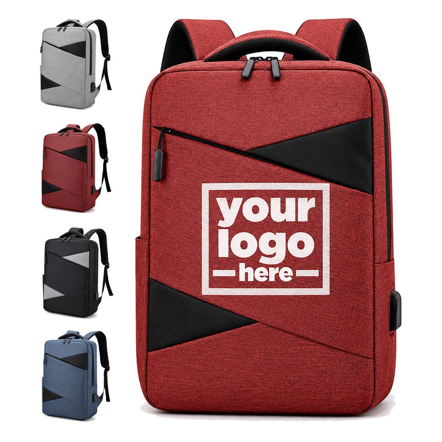 Geometric-Panel Laptop Backpack With External Charging Port