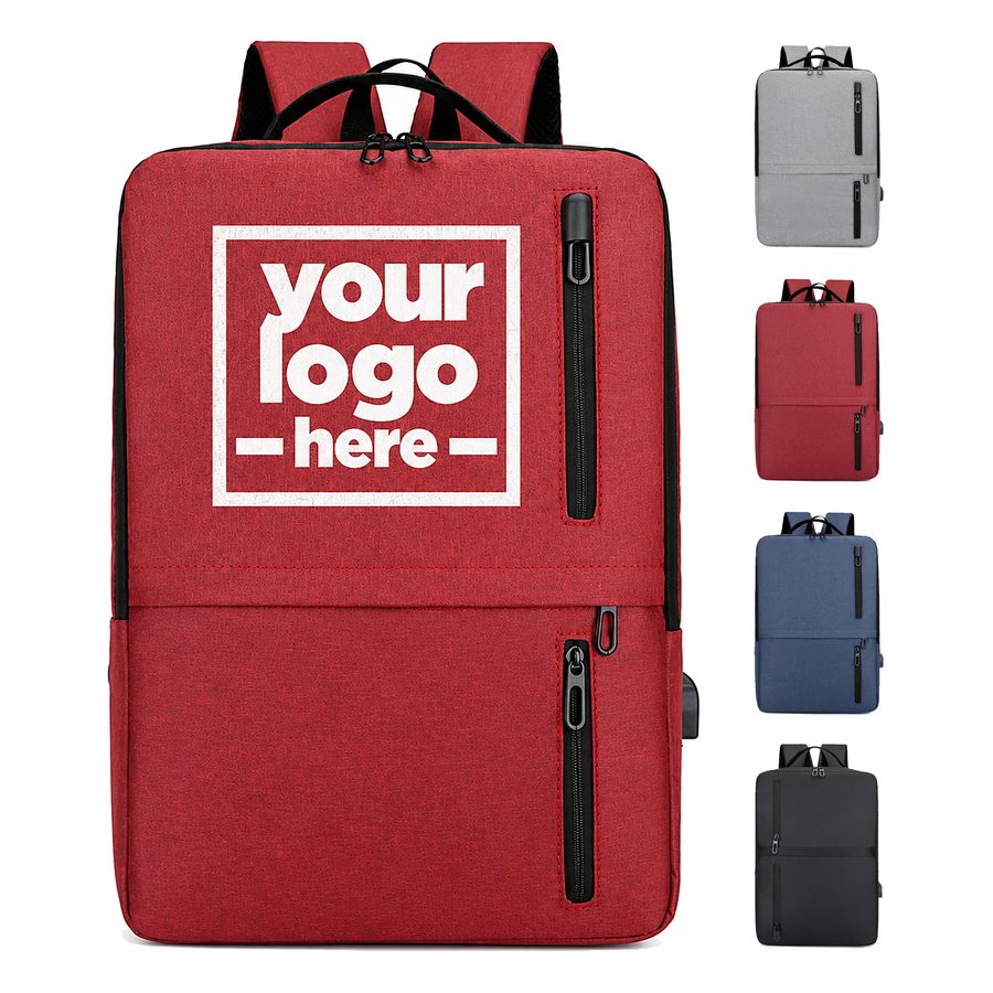 Oxford Cloth Laptop Backpack With Two Vertical Front Pockets