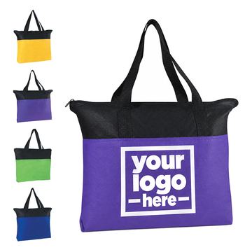 Nonwoven Tote Bag With A Contrasting Upper Panel