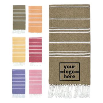 Cotton Towel With Striped Weave And Fringe