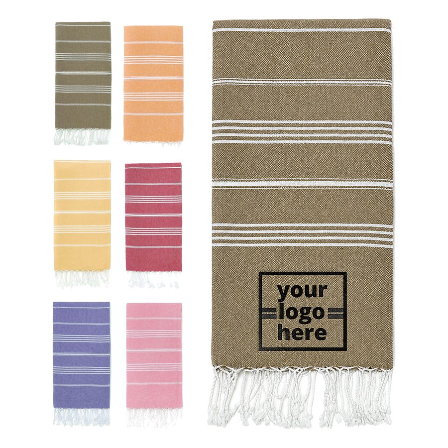 Cotton Towel With Striped Weave And Fringe