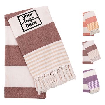 Woven-Stripe Beach Towel With Fringe