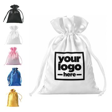 Ruffled-Top Satin Drawstring Pouch