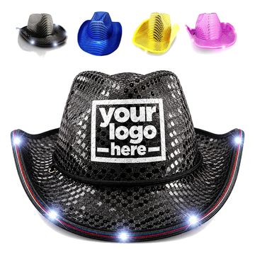 Sequin-Covered Cowboy Hat With Brim Lights