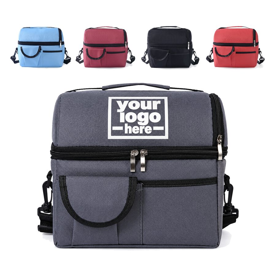 Woven Lunch Bag With Two Front Slip Pockets