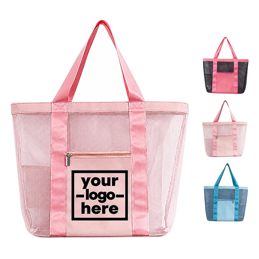 Nylon Mesh Tote With Front Zipper Pocket