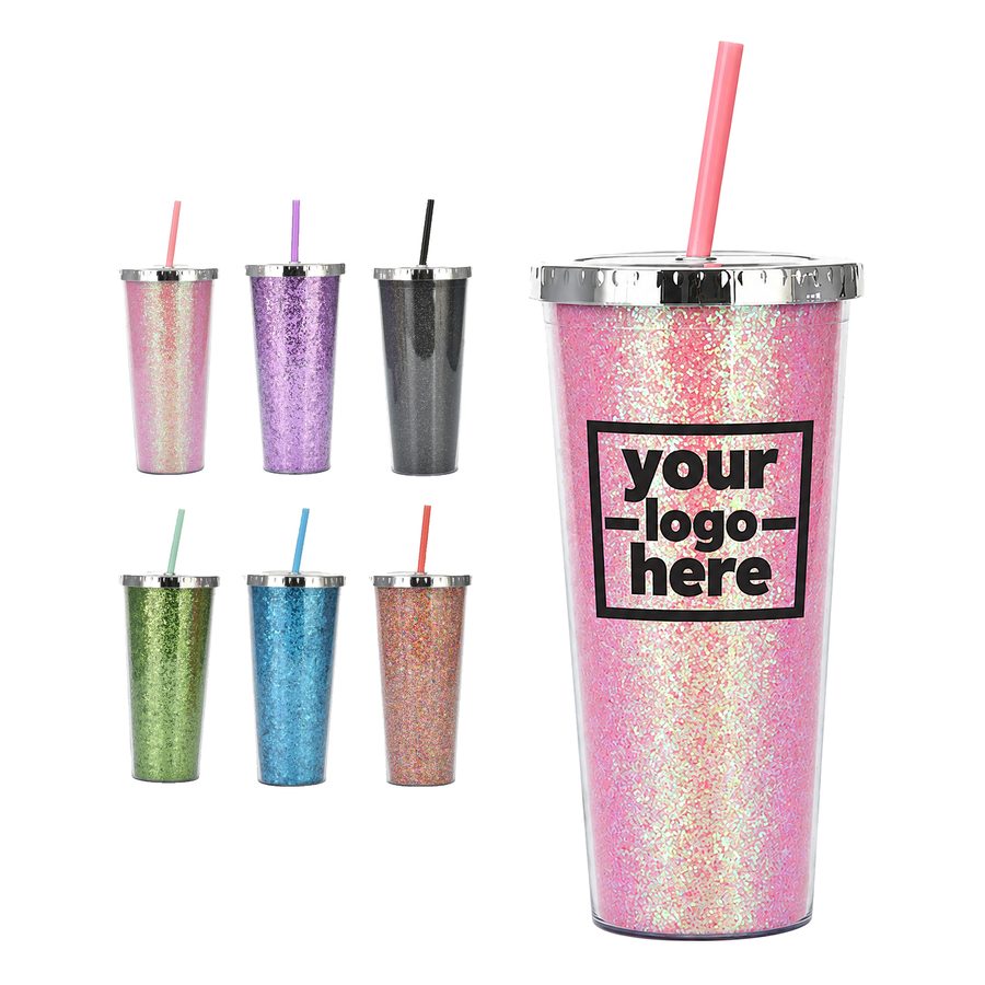 Glitter-Filled Straw Tumbler
