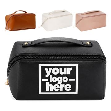 Two-Compartment Cosmetic Bag With Carry Handle