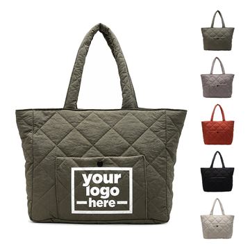 Diamond-Quilted Tote Bag With Front Snap Pocket