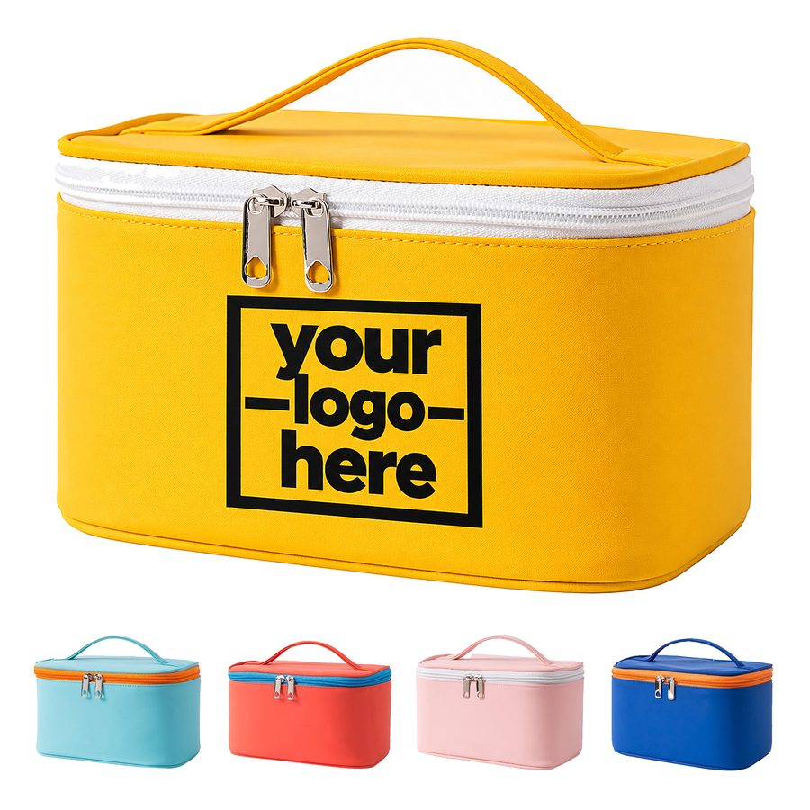 Cosmetic Case With A Zip-Around Lid And Top Handle