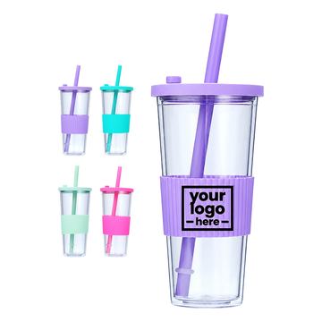 Twenty-Four-Ounce Ribbed-Sleeve Glass Tumbler