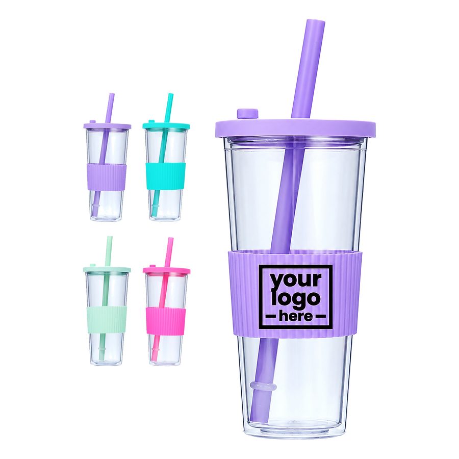Twenty-Four-Ounce Ribbed-Sleeve Glass Tumbler