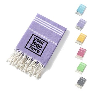 Cotton Beach Towel With Woven Stripes And Fringe