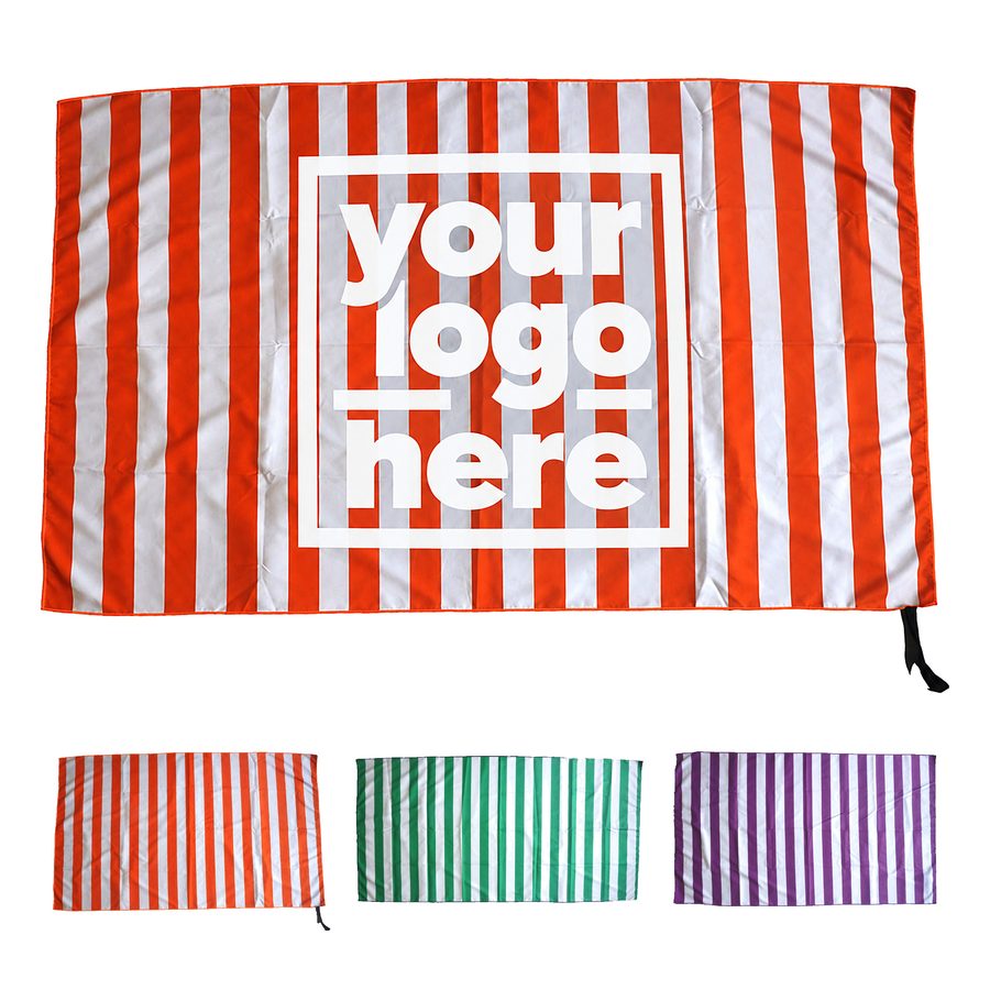 Beach Towel With Wide Stripes And Hanging Loop