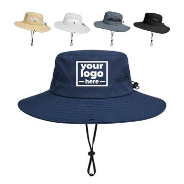 Sun Hat With Curved Mesh Panels And An Adjustable Chin Cord