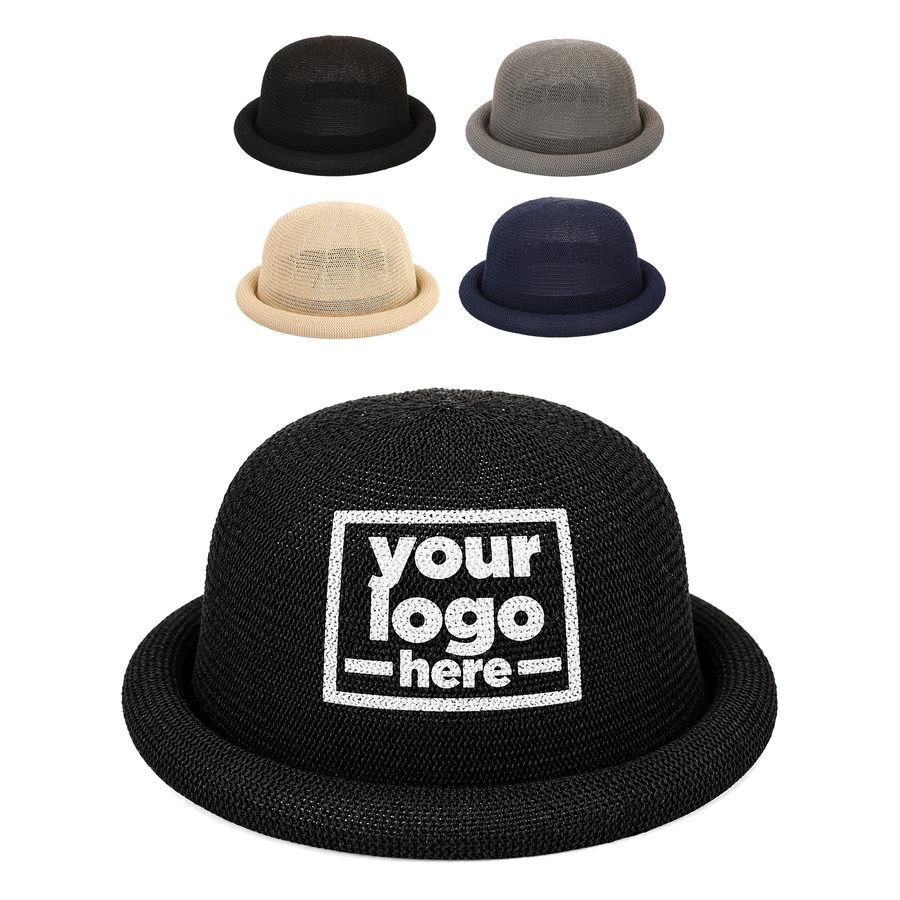 Woven Bowler Hat With A Short Upturned Brim
