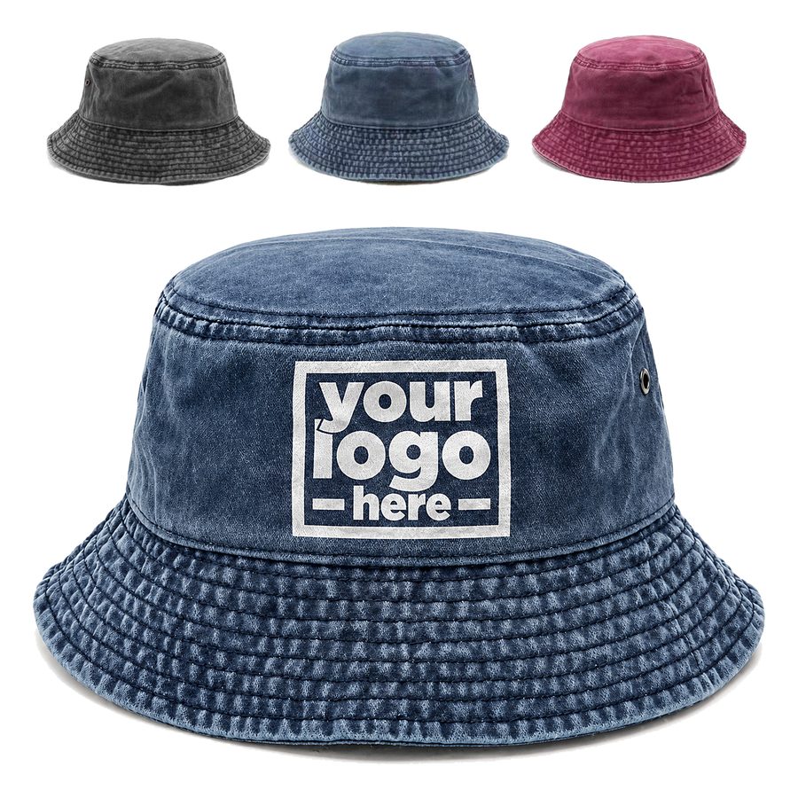 Denim Bucket Hat With Side Ventilation Eyelets