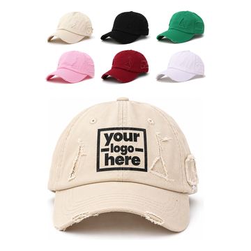 Distressed Cotton Cap With Geometric Fabric Patches