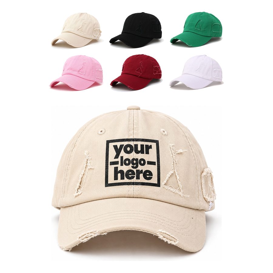 Distressed Cotton Cap With Geometric Fabric Patches