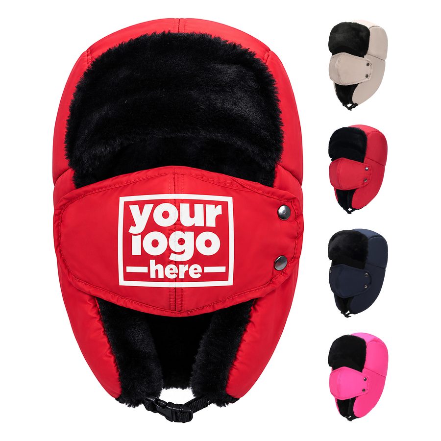 Polyester Trapper Hat With Plush Interior And Detachable Face Cover