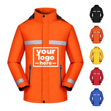 Hooded Jacket With Reflective Strips And Snap Storm Flap