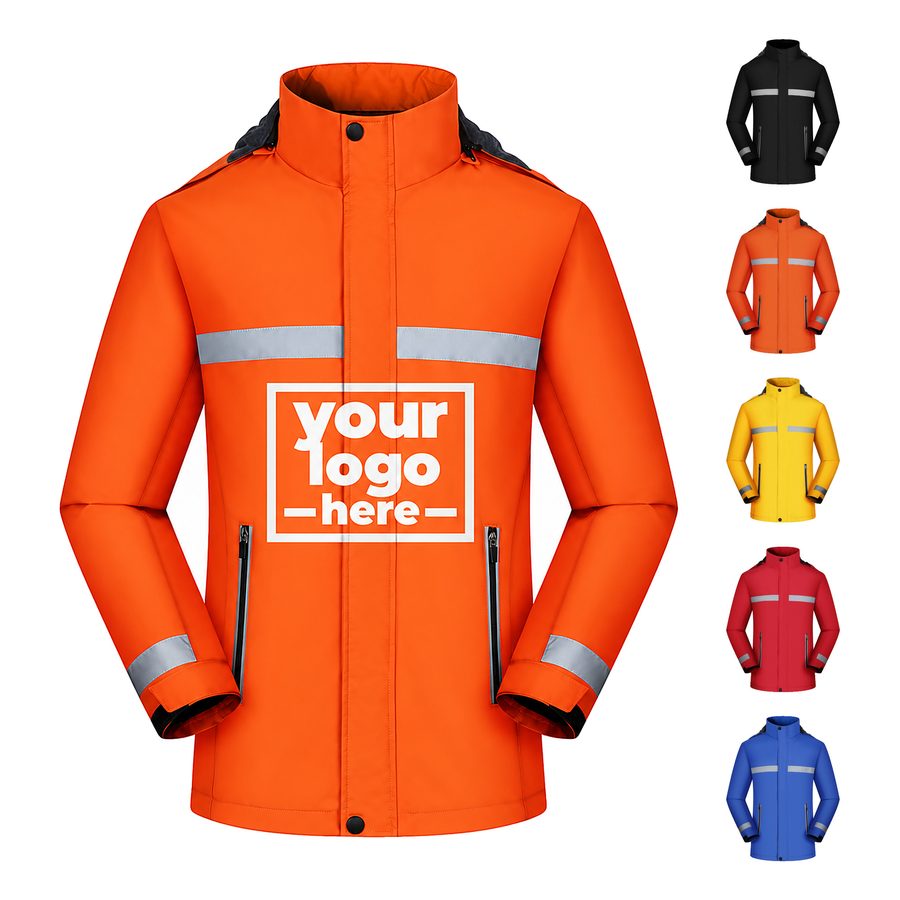 Hooded Jacket With Reflective Strips And Snap Storm Flap