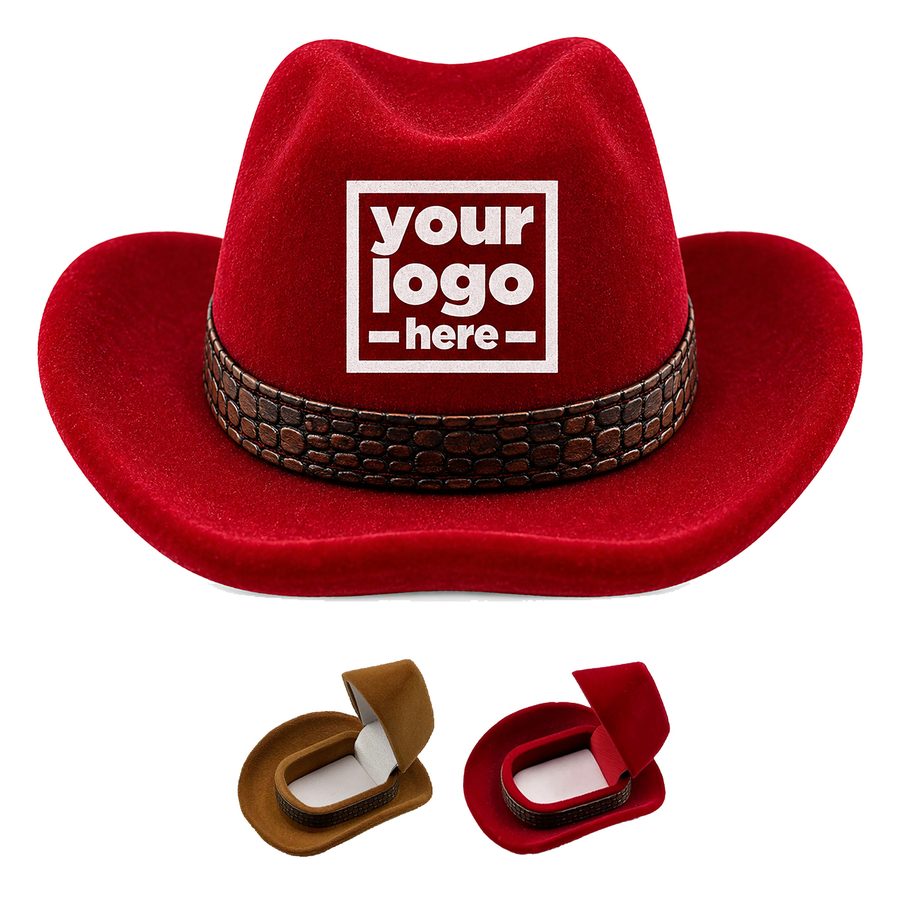 Western Hat-Shaped Ring Box With A Removable Insert