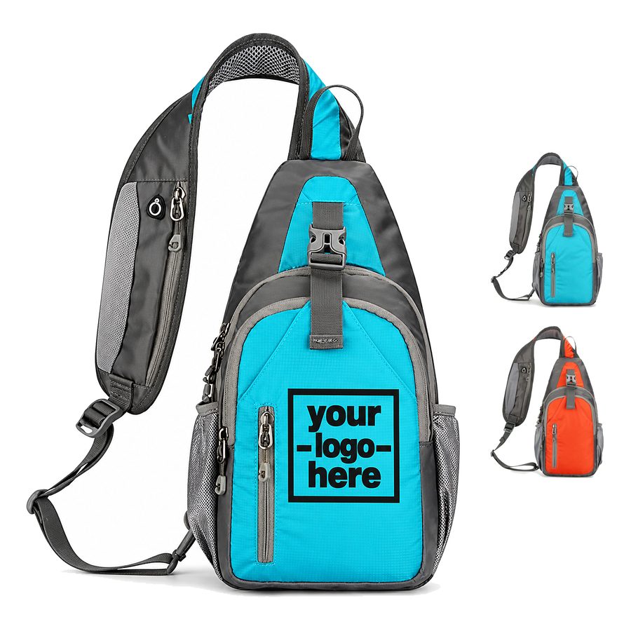 Nylon Sling Bag With Side Mesh Pockets