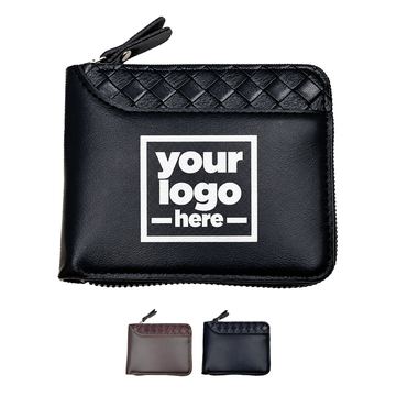 Woven-Texture Zip-Around Bifold Wallet
