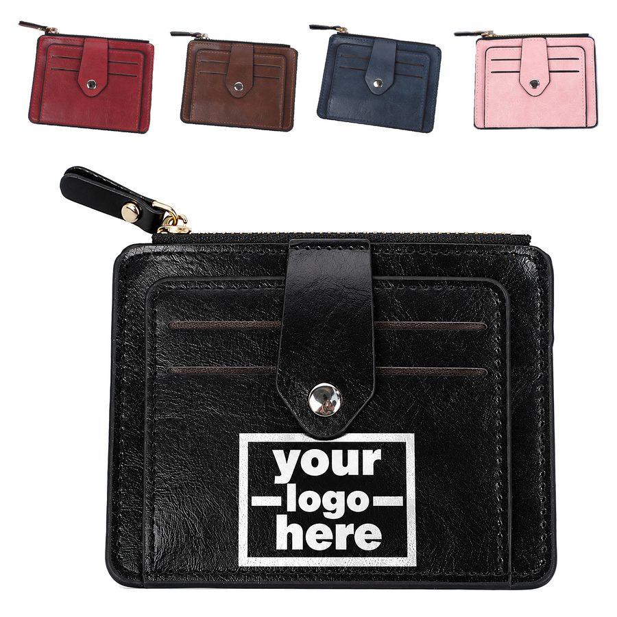 Snap-Tab Card Holder Wallet With Zippered Compartment