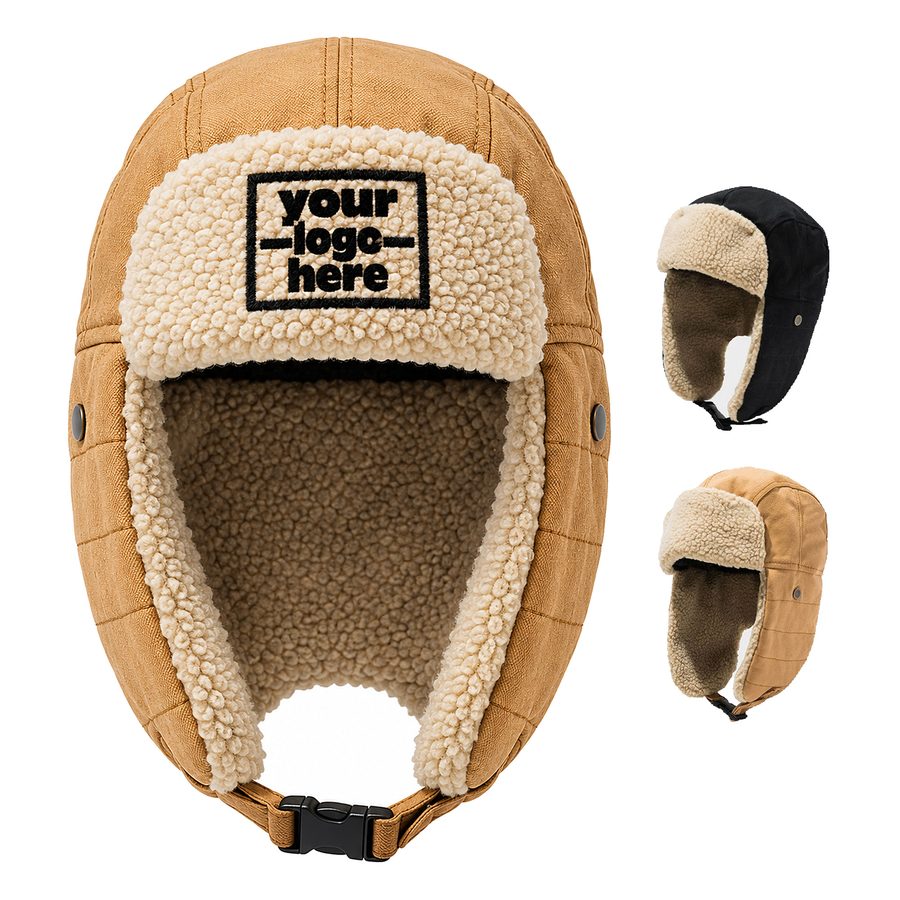 Trapper Hat With Lined Ear Flaps And Side Snaps