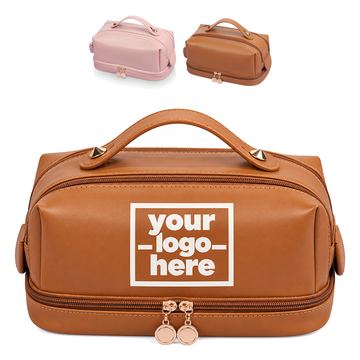 Wide-Opening Makeup Bag With Interior Brush Storage