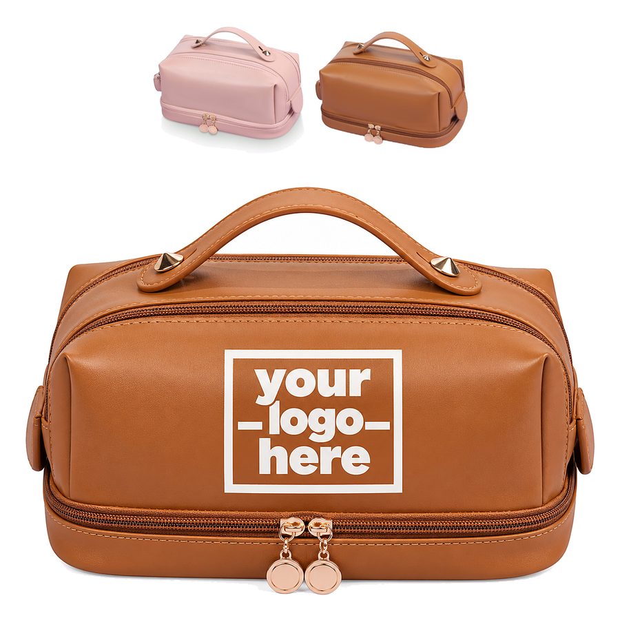 Wide-Opening Makeup Bag With Interior Brush Storage