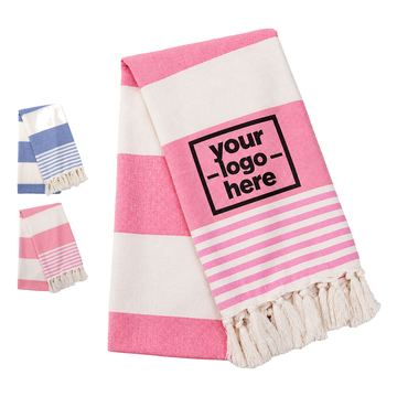 Striped Cotton Beach Towel With Tasseled Ends
