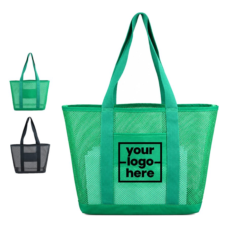 Gusseted Mesh Tote Bag With Front Slip Pocket
