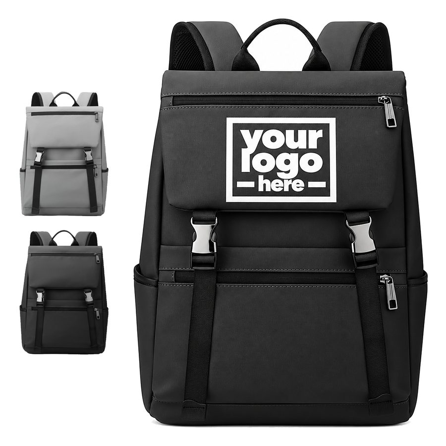 Dual-Buckle Flap Backpack With Rear Luggage Strap