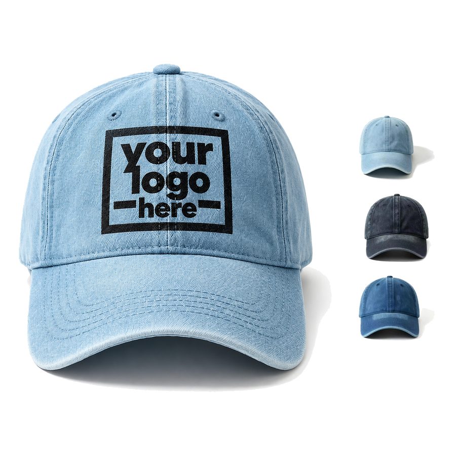 Stonewashed Denim Baseball Cap With A Curved Brim